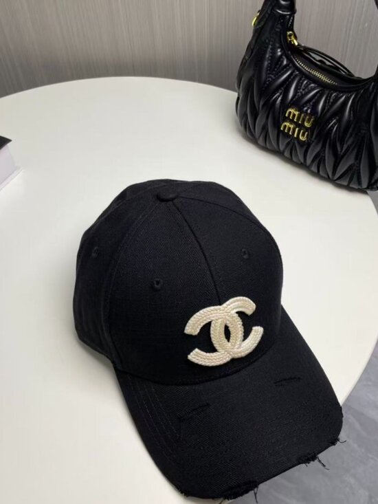 Chanel Black Baseball Cap with Double C Embroidery